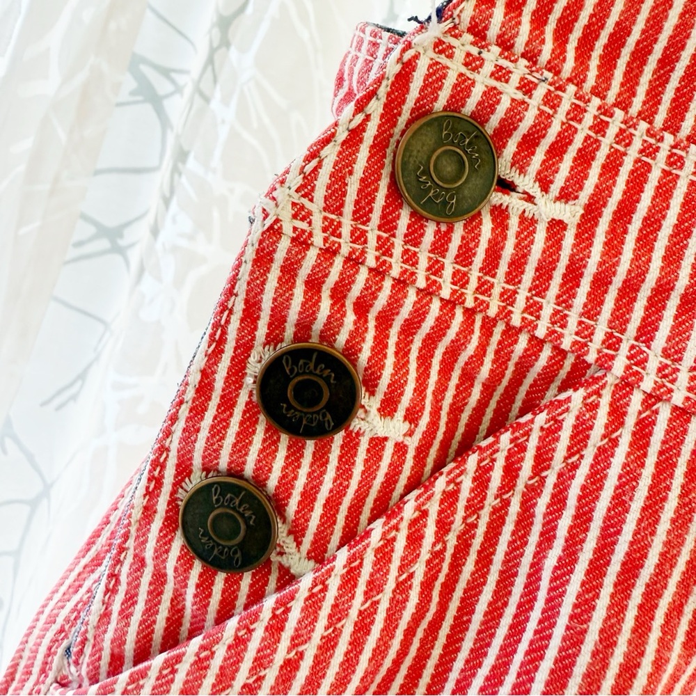 MINI BODEN RED WHITE STRIPE DENIM COTTON OVERALLS - Picture 6 of 10